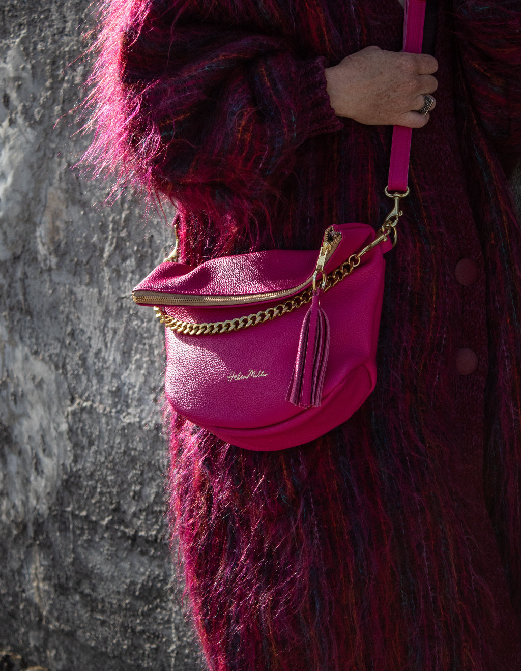 Bright pink leather bag nz made
