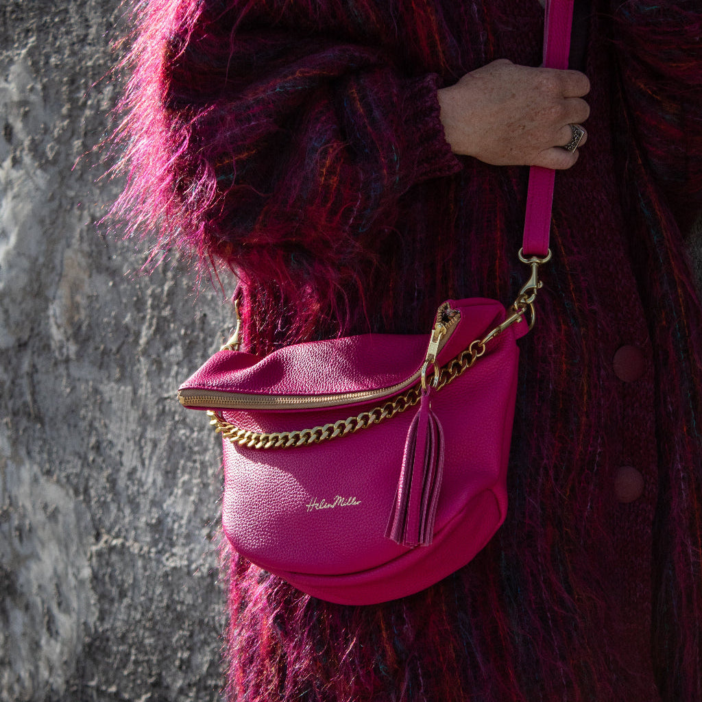 Bright pink leather bag nz made